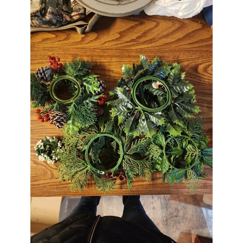 Vintage Lot Of 5 Christmas Faux Floral Candle Rings Wreaths MCM Holly Berry